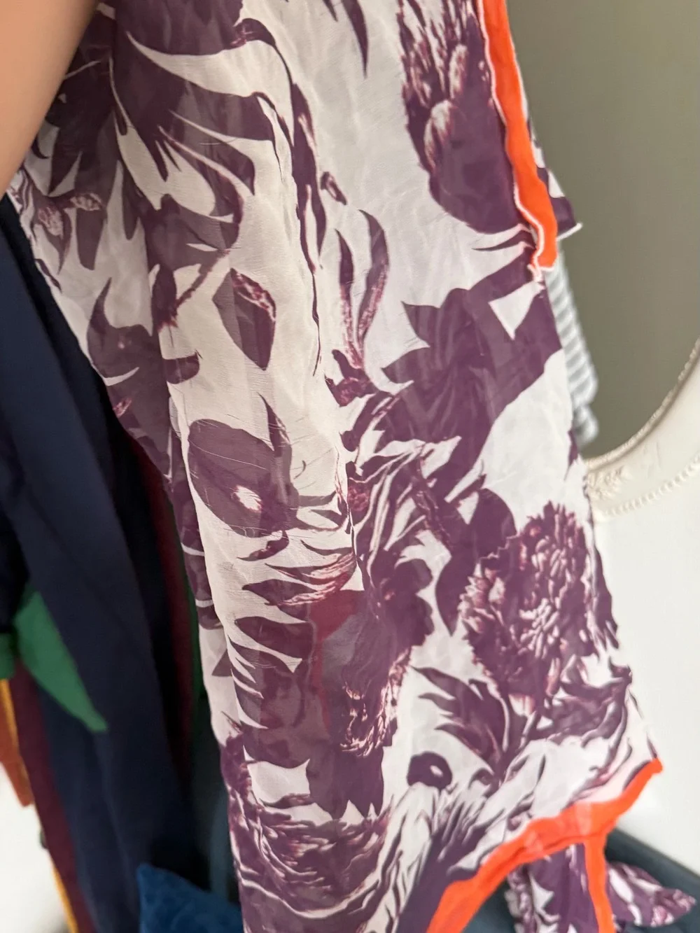 Purple Floral Maxi Skirt with Orange Trim